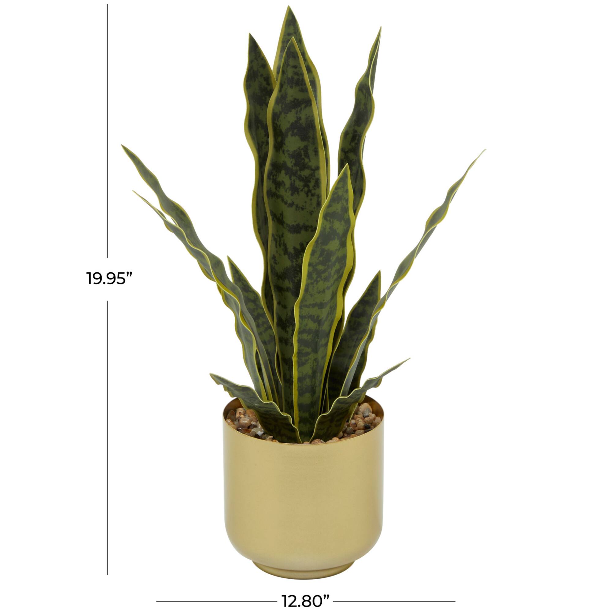20" Green Snake Faux Foliage Artificial Plant with Gold Porcelain Pot